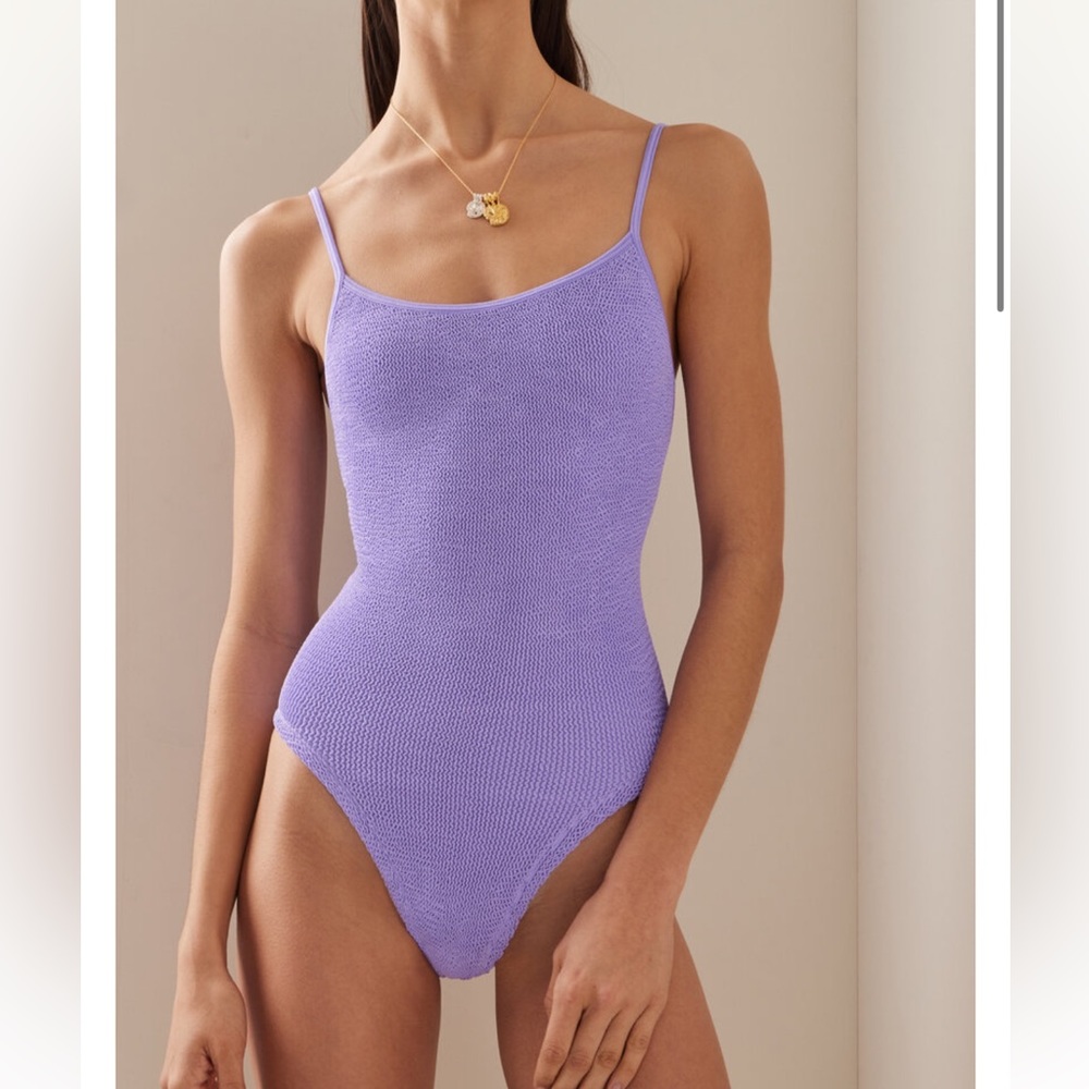 HUNZA G Pamela Seersucker One-Piece Swimsuit Purple
